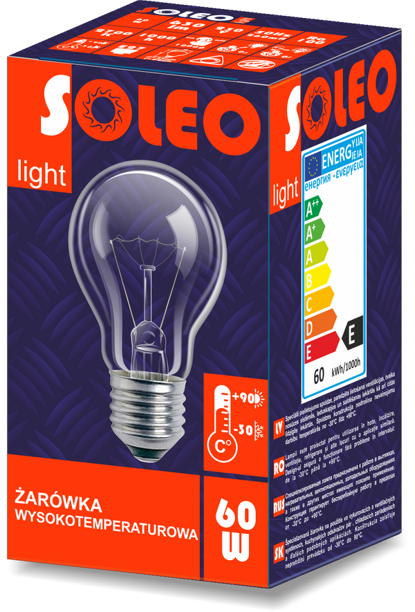 Żarówka wysokotemperaturowa Soleo 60W A55 E27 230V 1000h