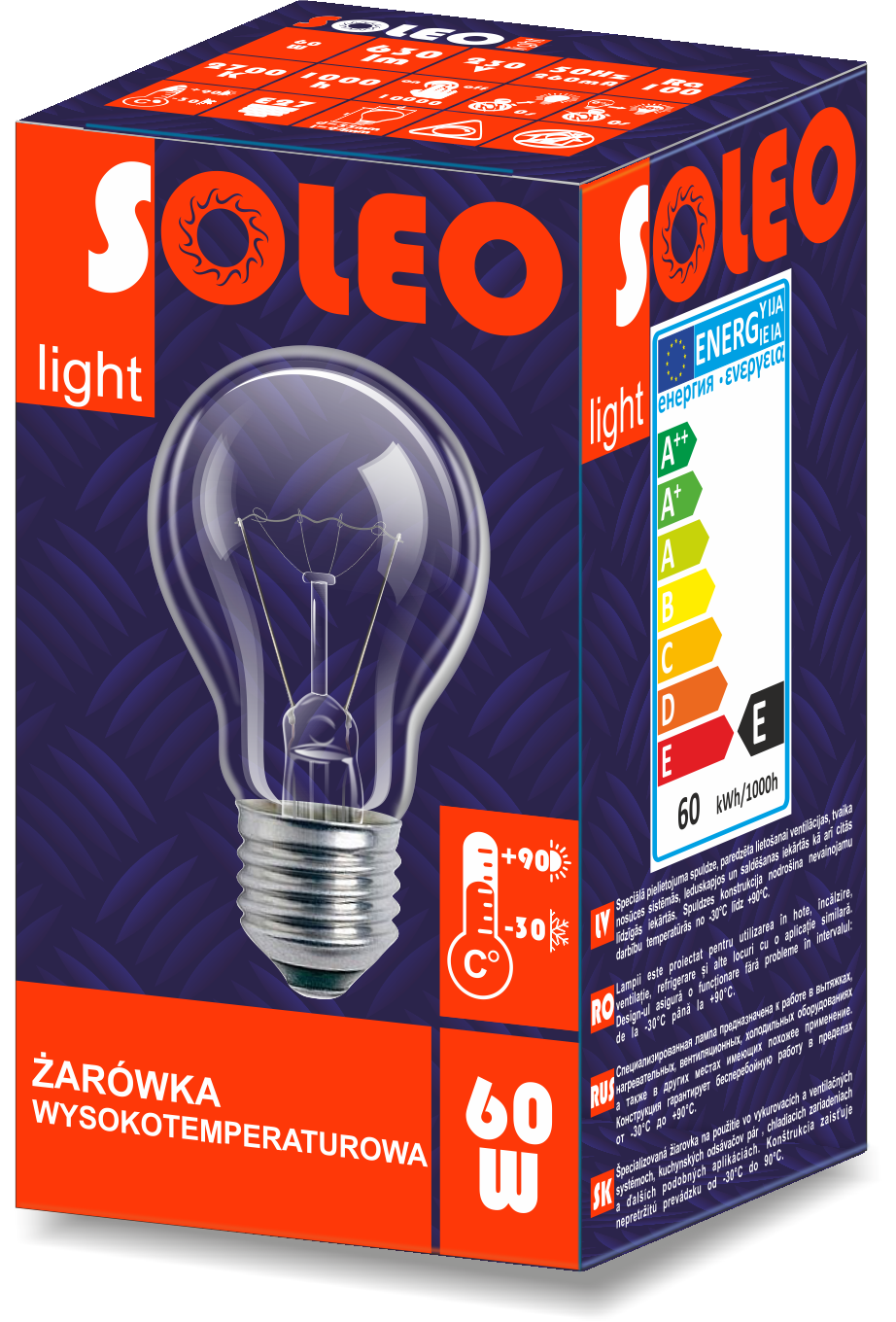 Żarówka wysokotemperaturowa Soleo 75W A55 E27 230V 1000h